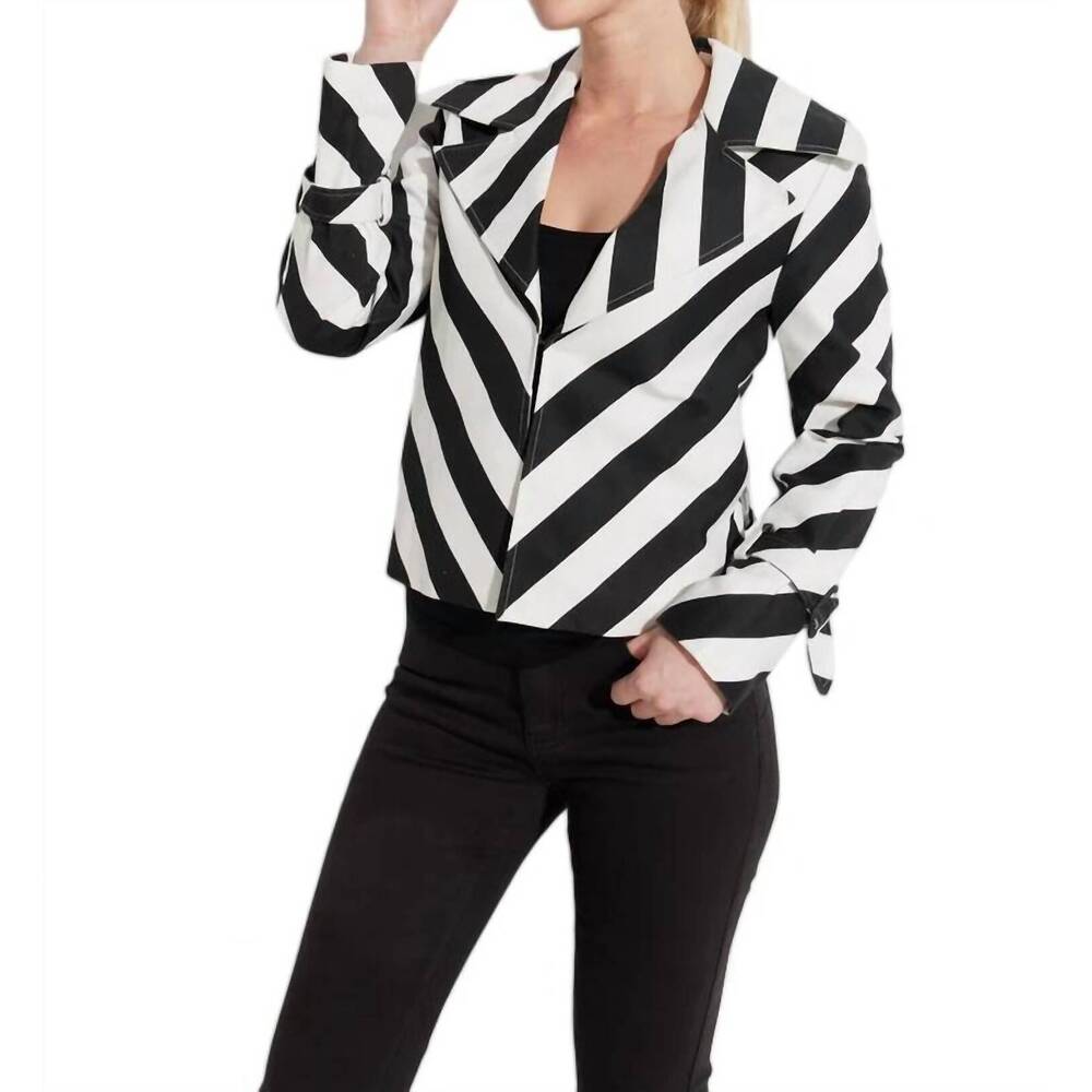 NEW OOLALA bias stripe twill jacket in black/white